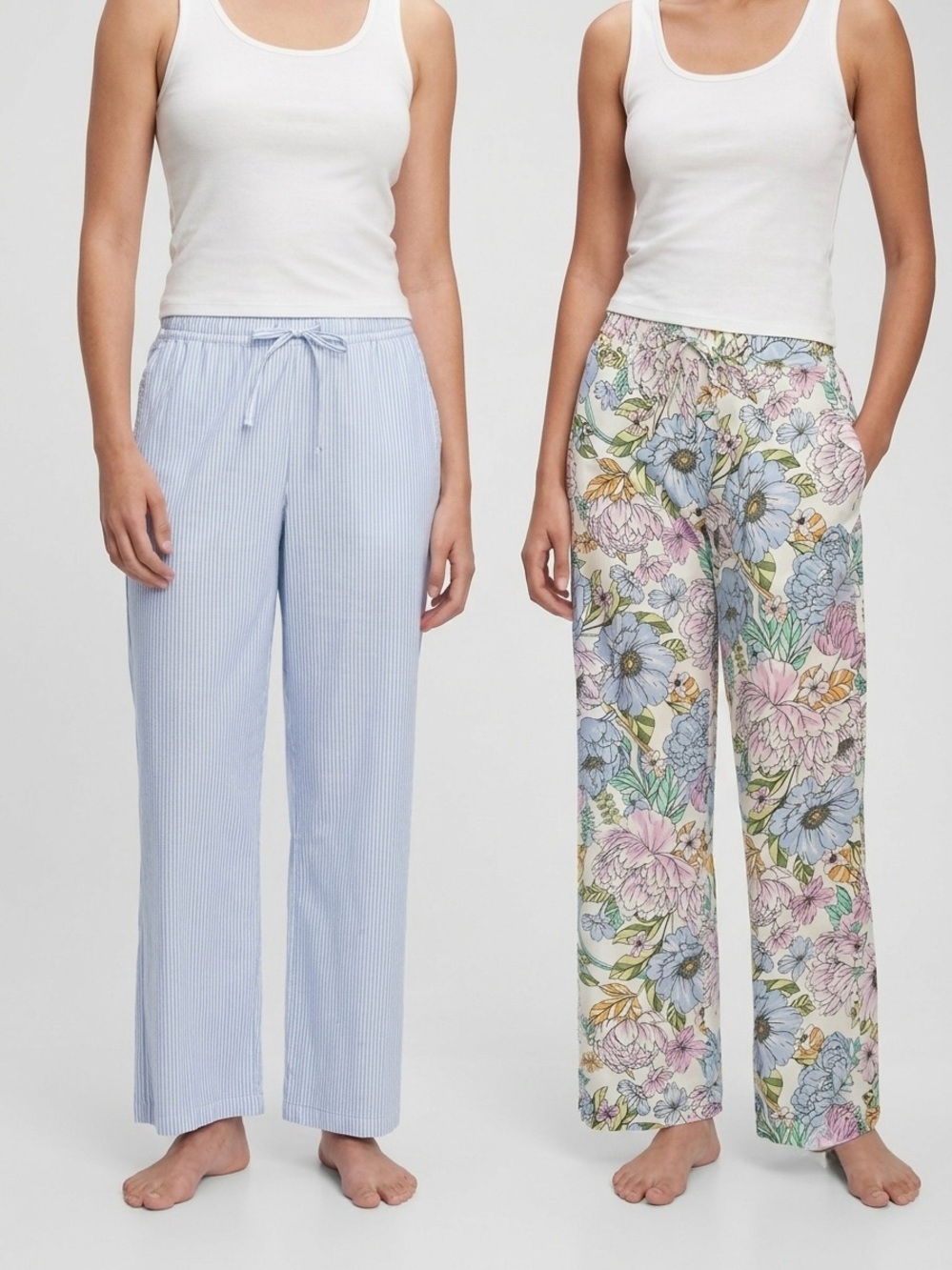 GAP 2-Pack Pajama Pants Medium NWT Blue Pinstripe & Floral Cotton Lounge Sleep